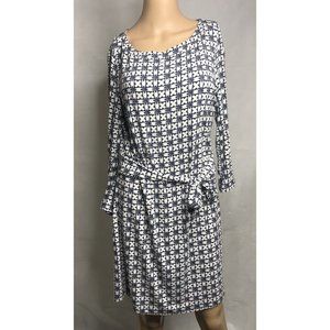 Boden Sylvia Tie Jersey Tunic Size US 10 UK 14R Blue White Geometric J0631